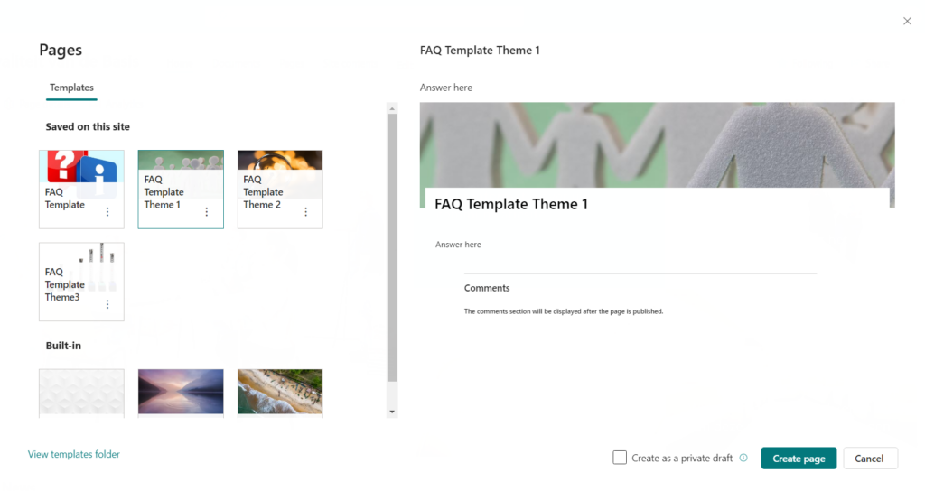 Pick a page template to start your new FAQ page